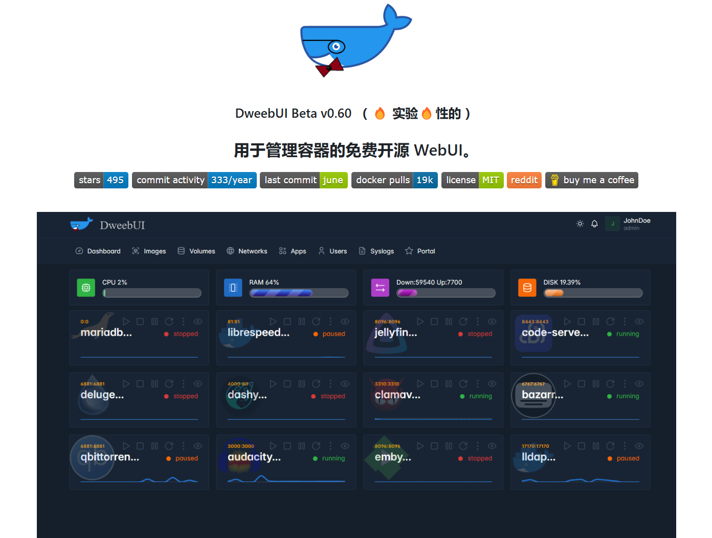 DweebUI：用于管理Docker容器的零配置仪表盘